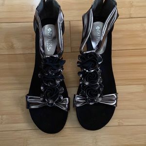 Patrizia by Spring Step HARLEQUIN Sandals Color is Pewter with Black Flowers